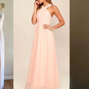 Lulus Air of Romance, Peach Pink Halter Neck Dress, Medium